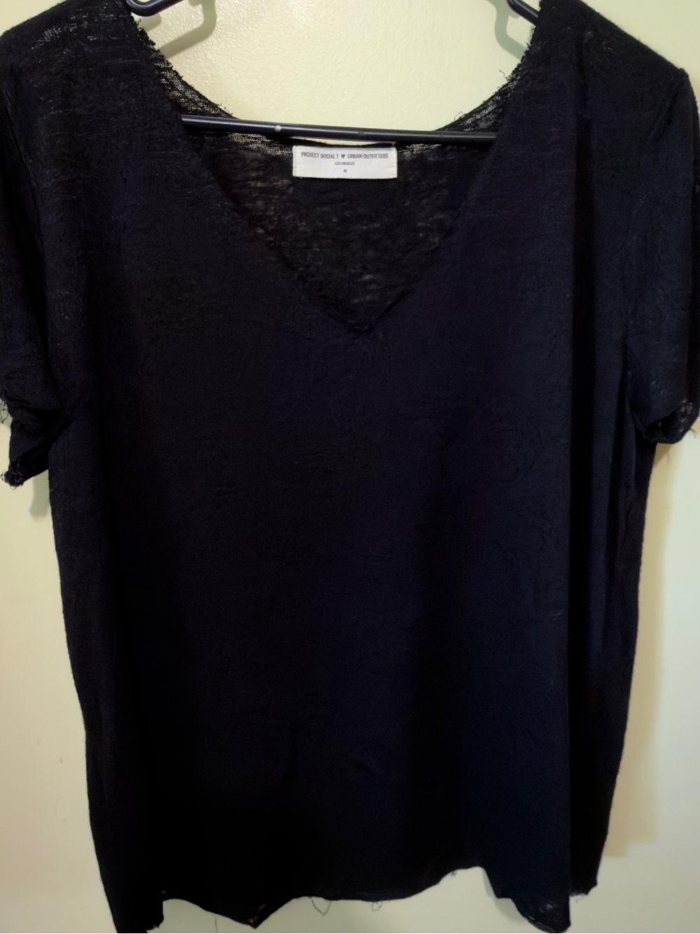 Project Social T Textured-Knit V-Neck Tee Black Size Medium
